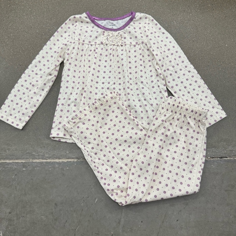 Purple Two Piece Floral Kids Pajamas Set, Size 4 Years